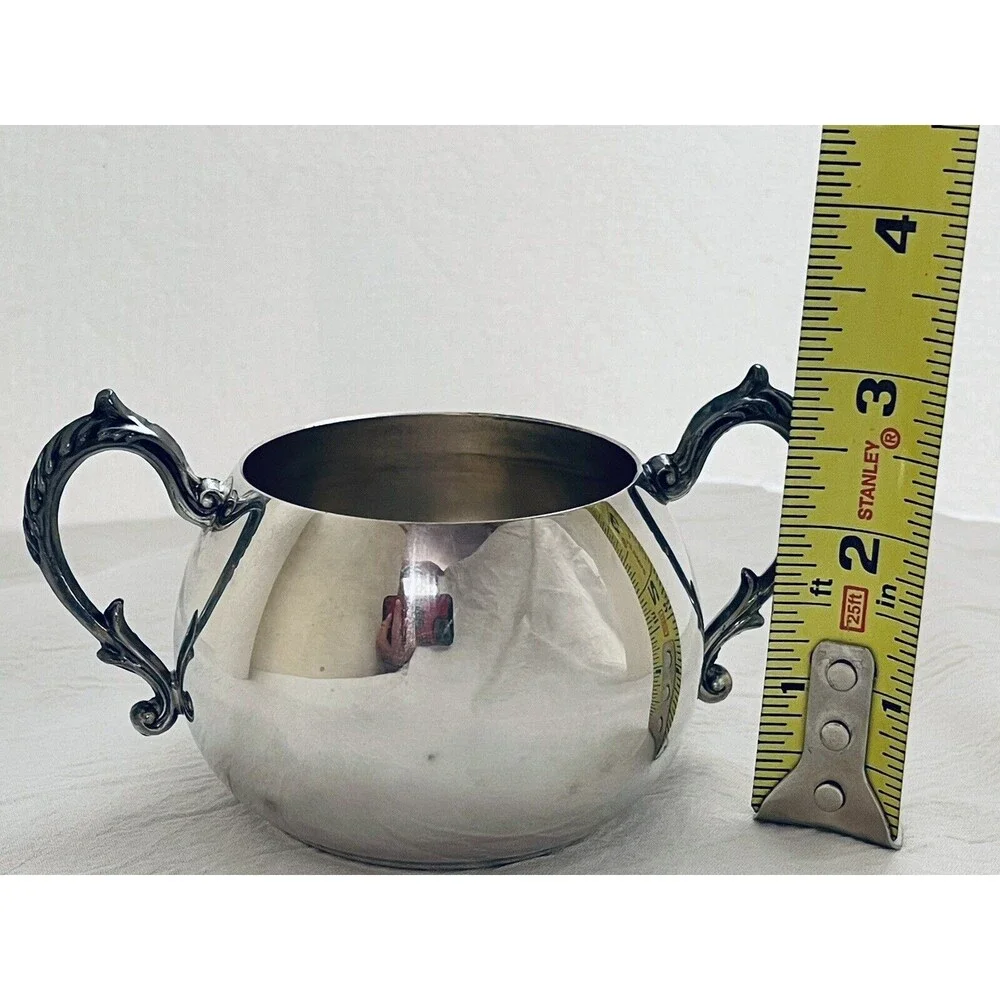 Sheridan Silver On Copper Open Sugar Bowl With Ornate Handles 2.5